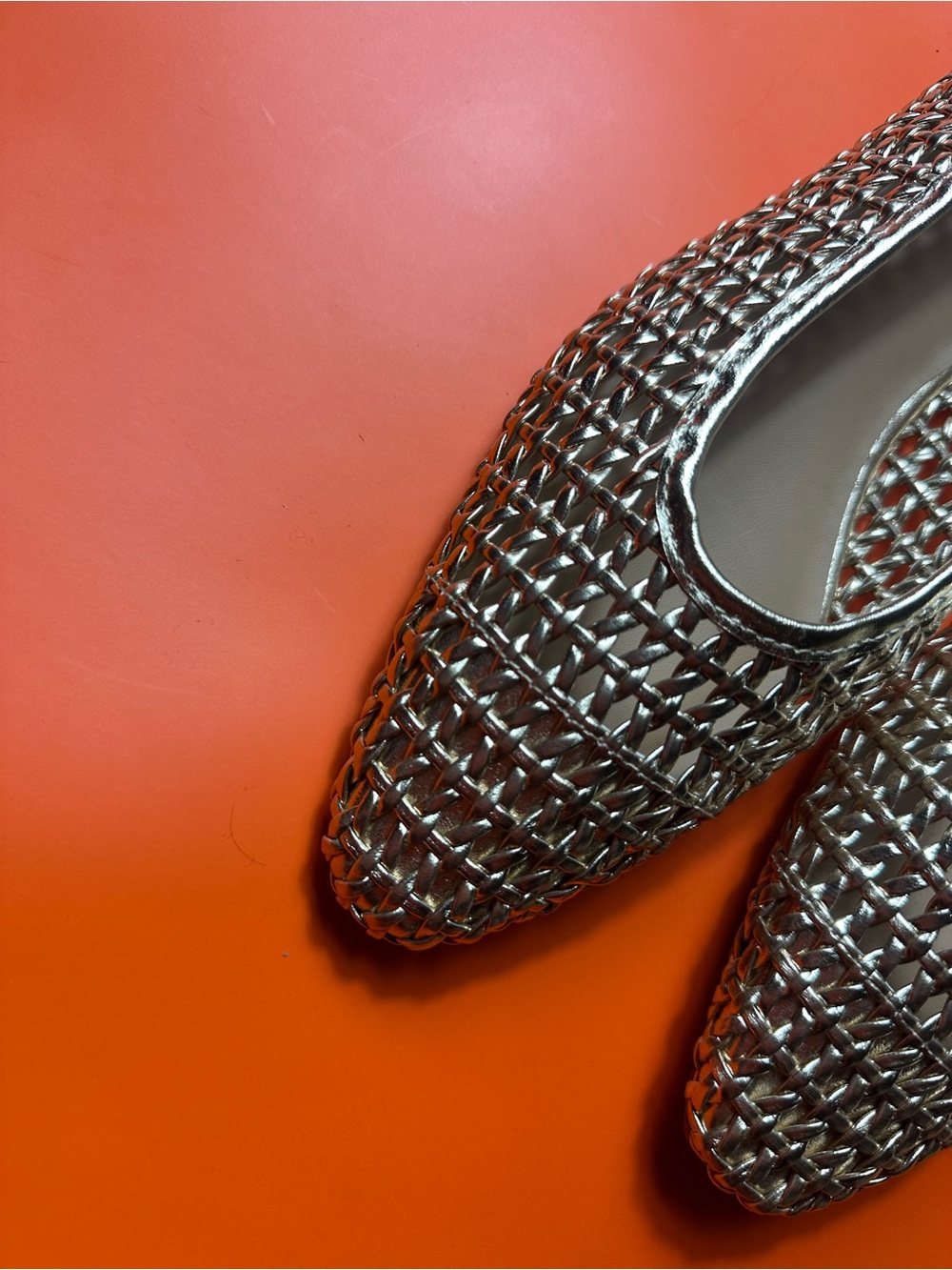 BAMBOO Metallic Woven Pointed Toe Flats - Silver - Picture 3 of 15